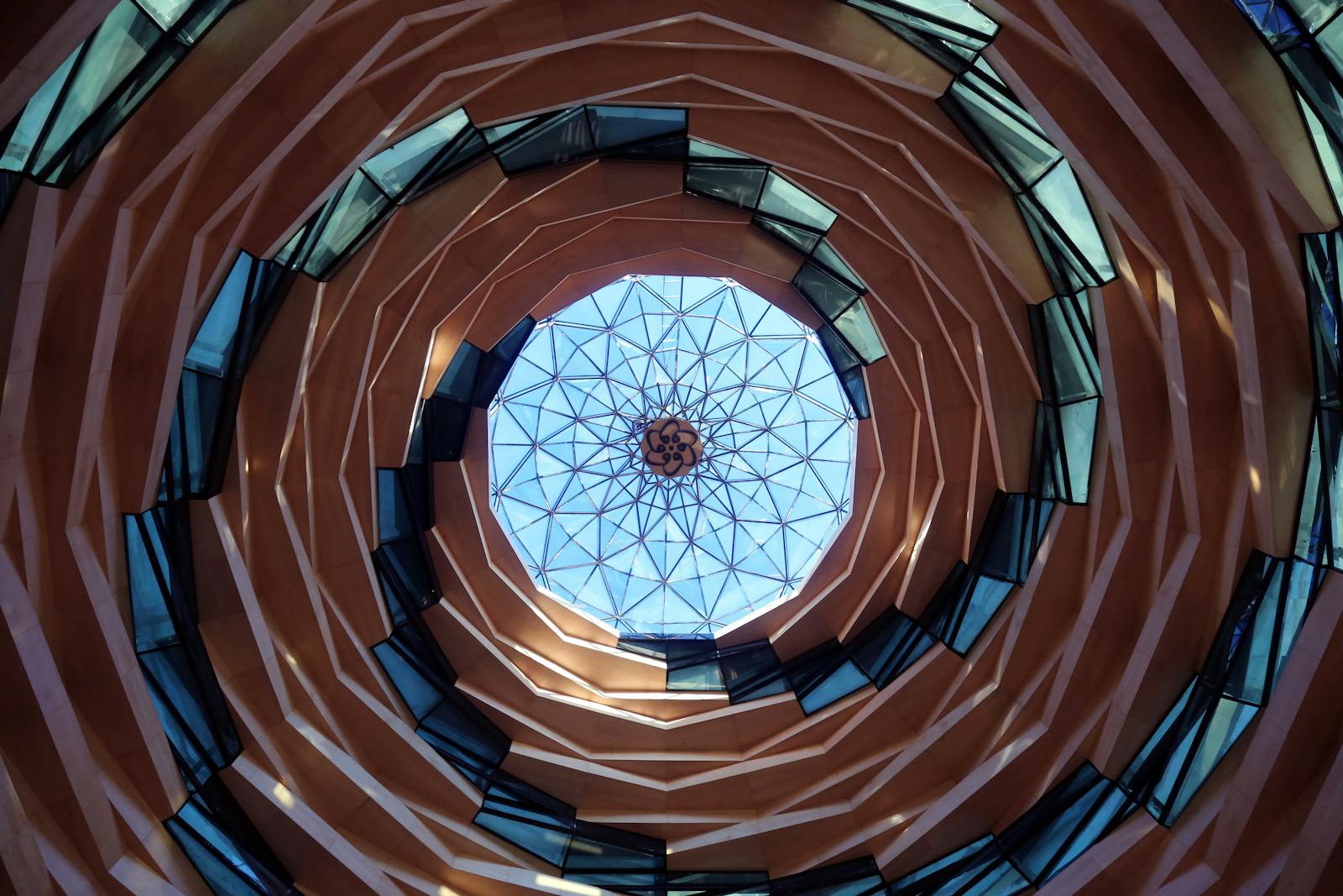 Spiral Staircase With Blue Glass Window
